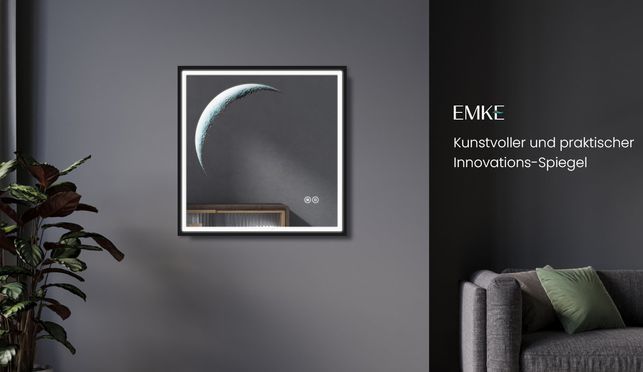 EMKE Quadratisch Badspiegel 6500K LED-Lichtspiegel Mondschein Dekospiegel mit Schwarzem Rahmen