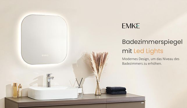 EMKE Badspiegel mit Beleuchtung Quadratischer Spiegel Ultradünner Wandspiegel