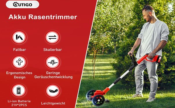 Cordless lawn trimmer with battery, lawn edge trimmer with 2 batteries 4000mAh 21V