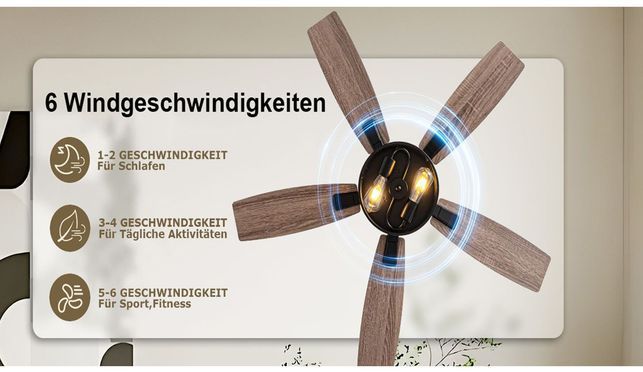 MUPOO Deckenventilator Deckenventilator mit Beleuchtung 112cm, Fernbedienung, 1/2/4 H Timer, 5-Blatt-Rotor, 6 Windgeschwindigkeiten, Weniger als 30 dB MUPOO Deckenventilator Deckenventilator mit Beleuchtung 112cm, Fernbedienung, 1/2/4 H Timer, 5-Blatt-Rotor, 6 Windgeschwindigkeiten, Weniger als 30 dB