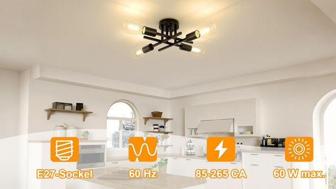 Vintage Kronleuchter 4-flammig - Retro Deckenleuchte Im Industriedesign