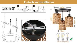 Raguso Deckenleuchten-Sockel 3-fach E27 - DIY Lampenhalter, Phenolkunststoff, Für Innenbereich