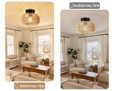 Rattan Deckenleuchte – Handgeflochtene Boho-Leuchte, Flush Mount, Für Flur, Küche & Wohnzimmer