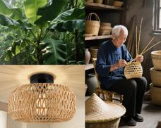 Vintage Rattan Hängelampe Boho - E27 Deckenlampe Mit Naturfaser-Schirm