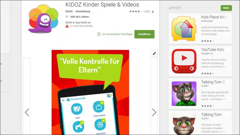 Sicherheitsapp Kidoz Andoird kindersicher