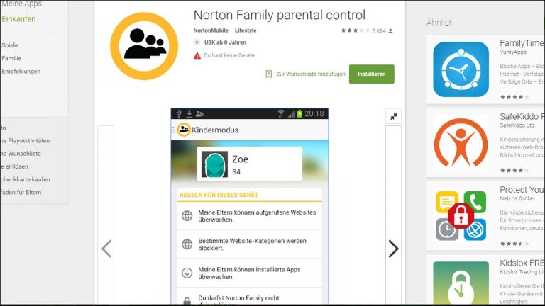 Sicherheitsapp Norton Family Andoird kindersicher