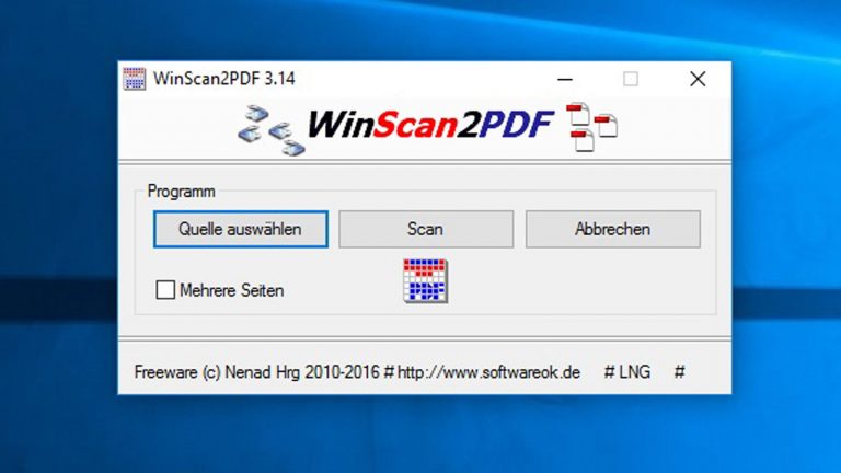 Die kostenlose Scanner-Software "WinScan2PDF" für Windows 10.