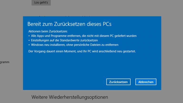 Windows 10 zurücksetzen