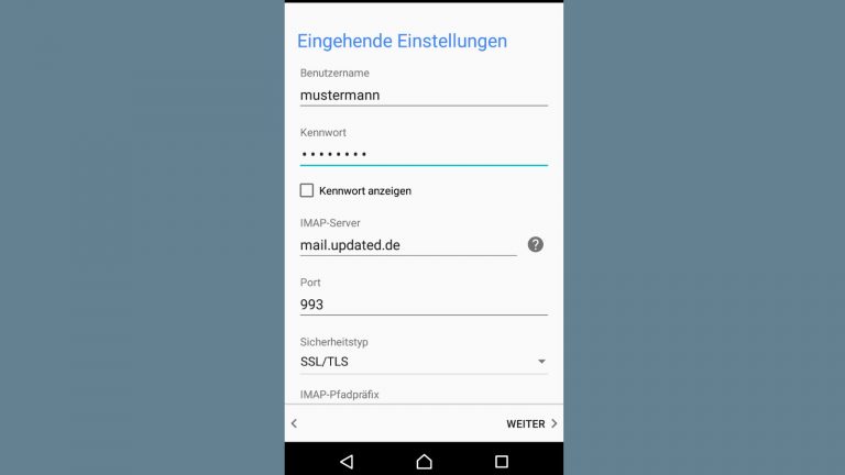 Screenshot Einrichtung E-Mail auf Android