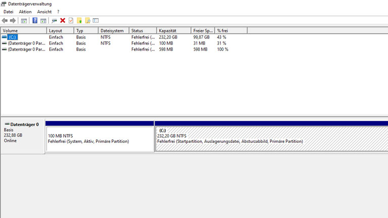 Screenshot Windows Datenträgerverwaltung