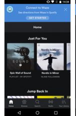 Screenshots Waze-Navigation integriert auf Spotify