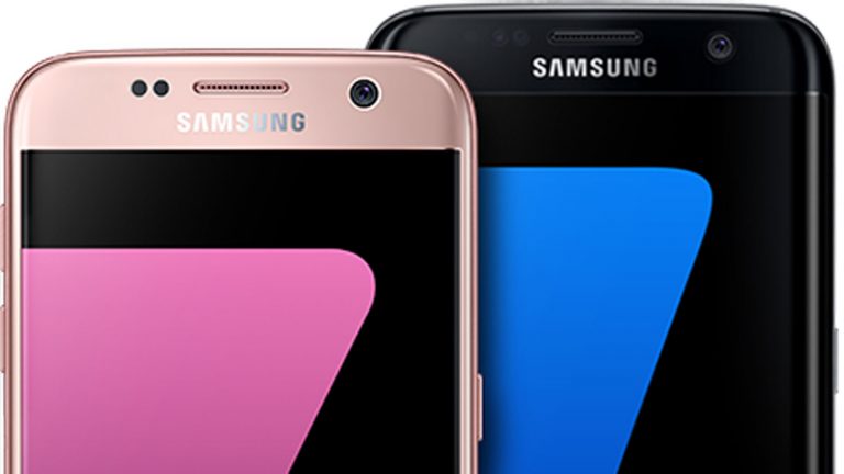 Samsung Galaxy S7 und Galaxy S7 edge in Pink und Schwarz.