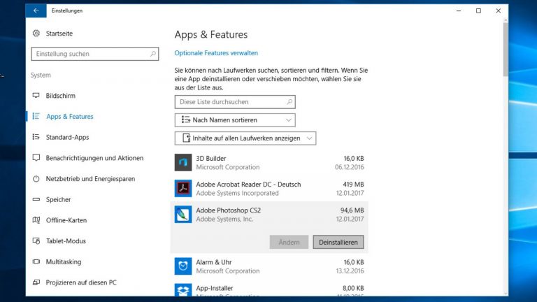 Windows 10 Programme deinstallieren Einstellungen