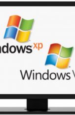 Windows Vista Bildschirm mit Logos von Windows XP und Windows Vista
