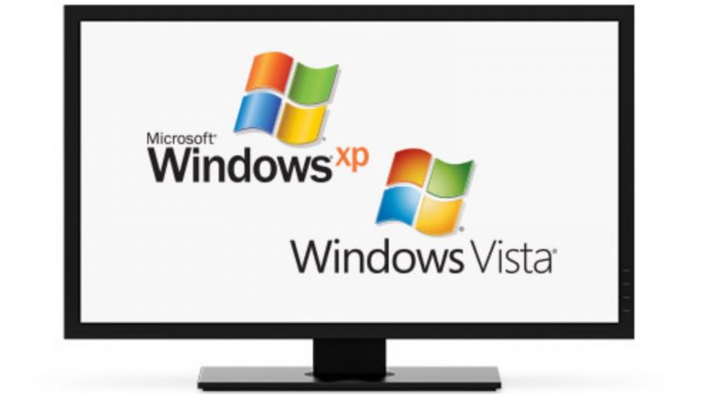 Bildschirm mit Logos von Windows XP und Windows Vista
