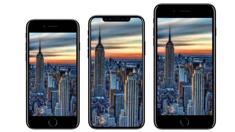 iPhone 7, iPhone 8 und iPhone 7 Plus nebeneinander