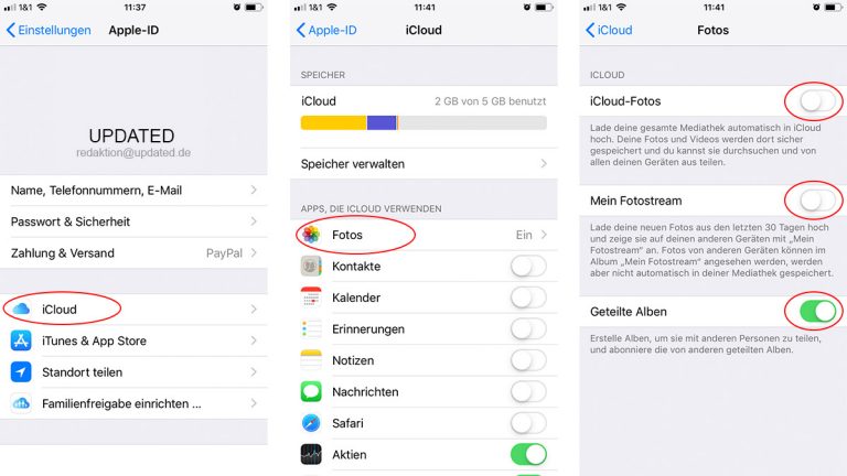 iOS 12 Benutzeroberfläche iCloud-Sychnronisation bearbeiten