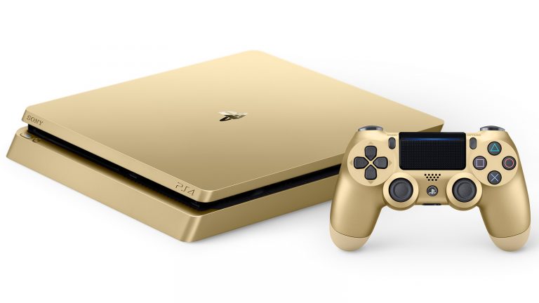 PlayStation 4 mit Controller in Gold
