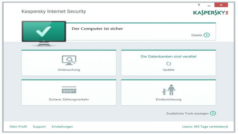 Kaspersky Internet Security Benutzeroberfläche
