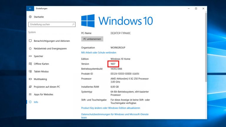 Überprüfen Sie die Versionsnummer Ihrer Windows-10-Installation