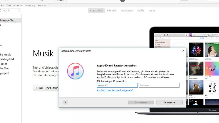 iTunes PC Mac autorisieren Apple-ID