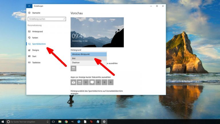 Sperrbildschirm-Hintergrund: Windows-Blickpunkt, Bild oder Diashow