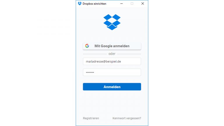 Für Dropbox registrieren