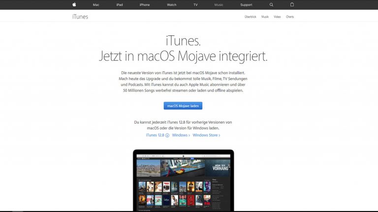 iTunes herunterladen auf Apple-Homepage
