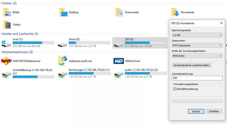 Schnellformatierung einer Windows Festplatte