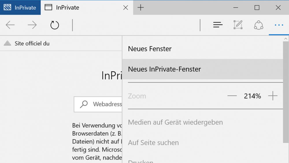 InPrivate im Edge Browser
