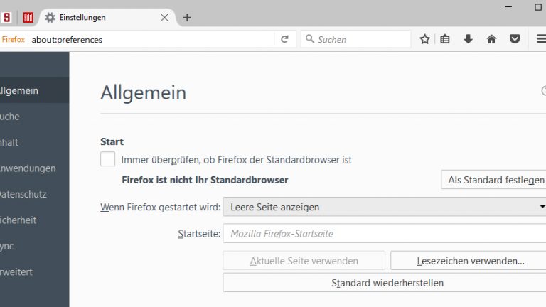 Allgemeine Einstellungen auf Firefox