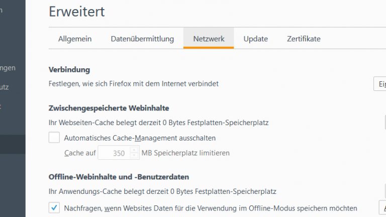 Erweiterte Einstellungen bei Firefox