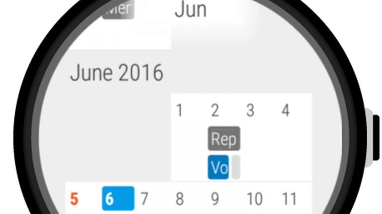 Smartwatch mit “Wear Calendar”-Monatsansicht
