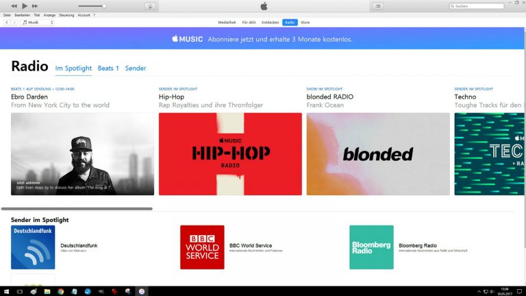 iTunes 12.6 Benutzeroberfläche Windows 10