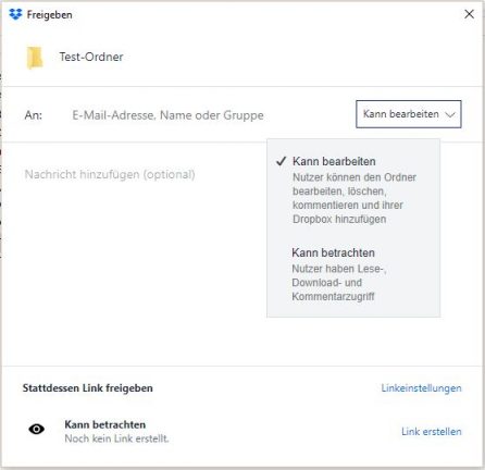 Dropbox-Ordner freigeben