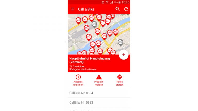 Standort-Anzeige von Mietfahrrädern in der App “Call a bike”