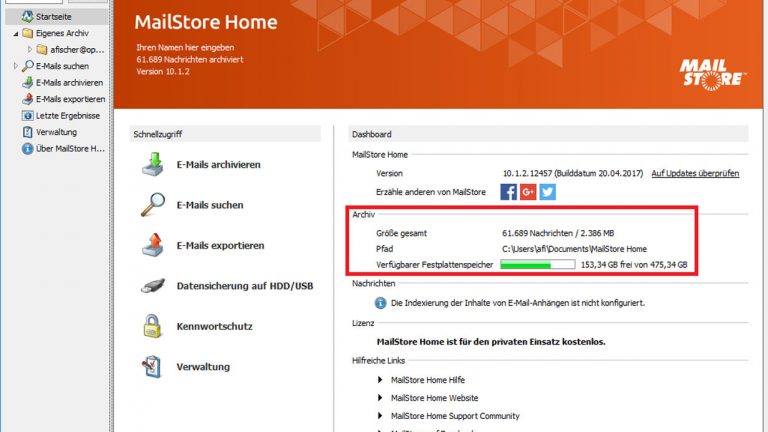 Mehr als 60.000 Mails kann MailStore sichern