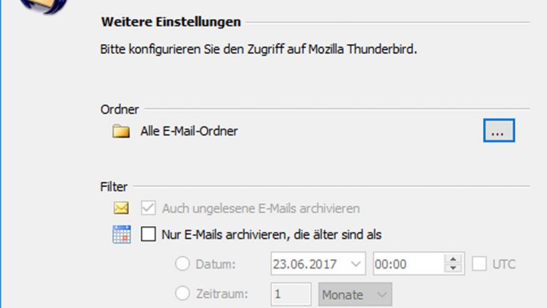 Mit Mozilla Thunderbird archivieren Sie nur ausgewählte Ordner