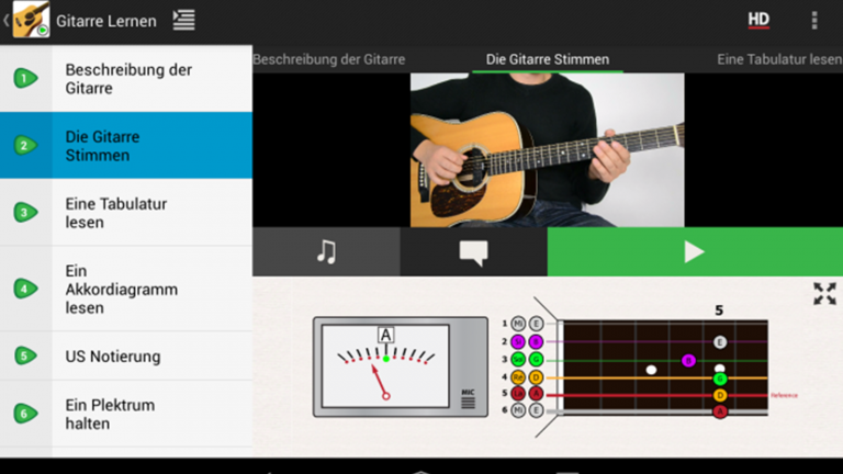 Rubrik “Gitarre stimmen” in der App “Gitarre lernen Anfänger”