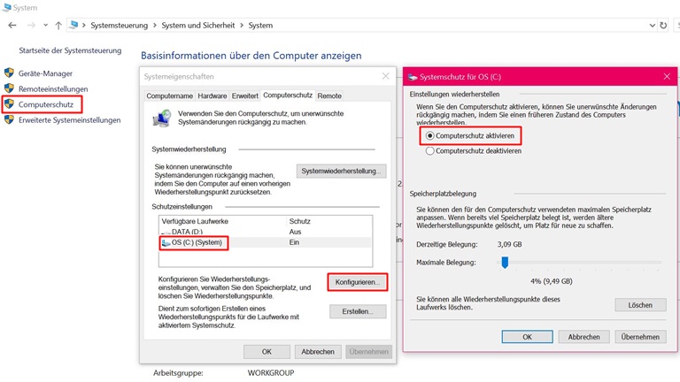 Windows 10 Computerschutz aktivieren
