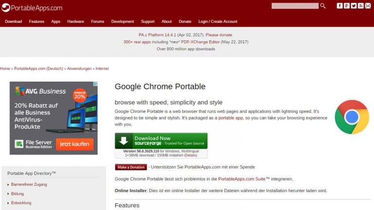 Google Chrome als Portable App verfügbar