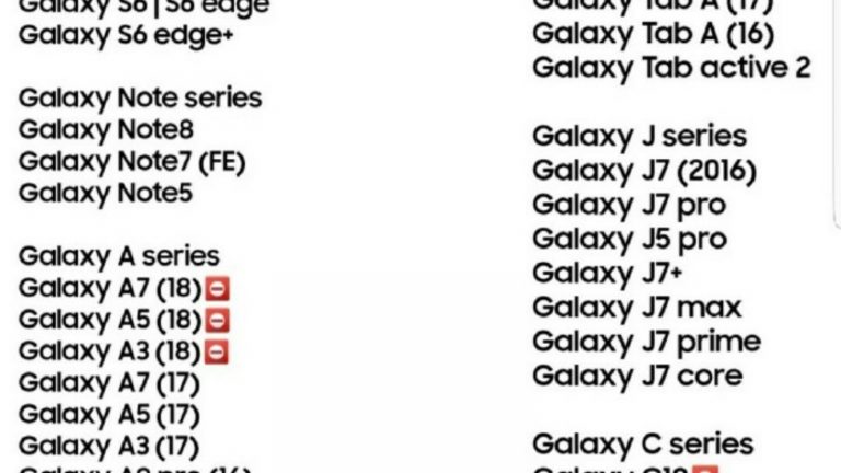 Liste Samsung Galaxy Android Updates