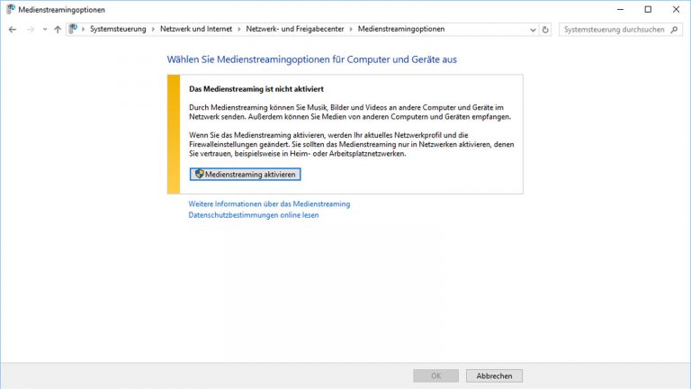 Eigener Streamingdienst von Windows über die Systemsteuerung