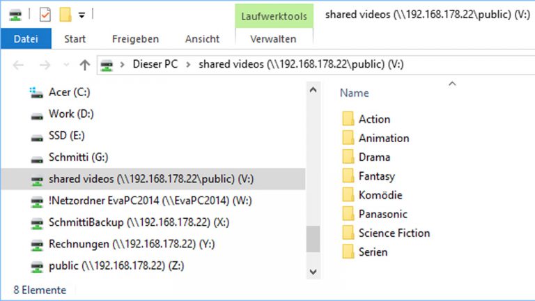 Die wichtigsten NAS Verzeichnisse als Netzwerklaufwerk