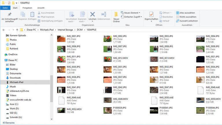 Bilder vom Smartphone oder Tablet auf dem Windows-Explorer