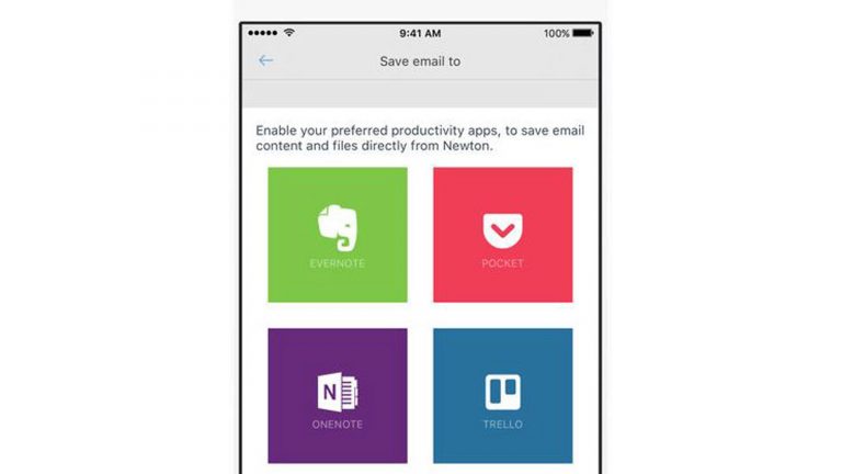 Mit einem Tippen lässt sich “Newton Mail” mit anderen Apps verknüpfen