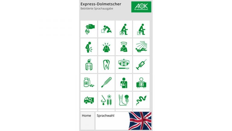 Bebilderte Sprachausgabe für eine Krankheitserklärung in der App “AOK-Arztapp”