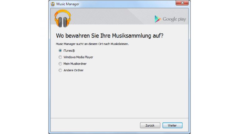 Auswahl des Speicherortes der Musiksammlung für das Hochladen in den Online-Speicher mit dem Music Manager