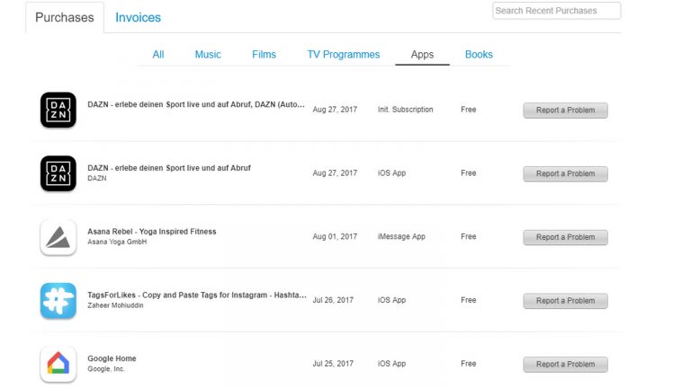 iTunes App zurückgeben auswählen App auswählen die zurückgegeben werden soll