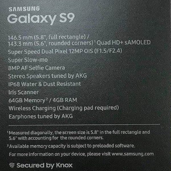 Angebliche Verpackung des Samsung Galaxy S9